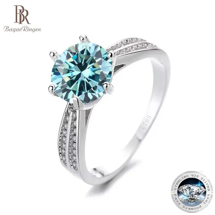 1ct rond plaqué or blanc 18K 100% 925 argent Moissanite bague diamant Test réussi bijoux femme fille cadeau