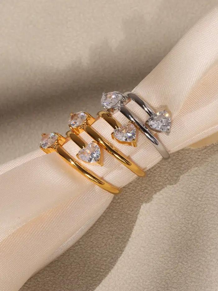 Bagues en acier inoxydable incrustées de zircon double cœur pour femmes, bague plaquée or 18 carats, bague féminine, bijoux de luxe pour femmes