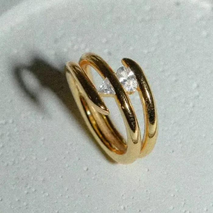 Bague en or trois cercles pour femmes, bijou de mariage unique, en stock, 2025