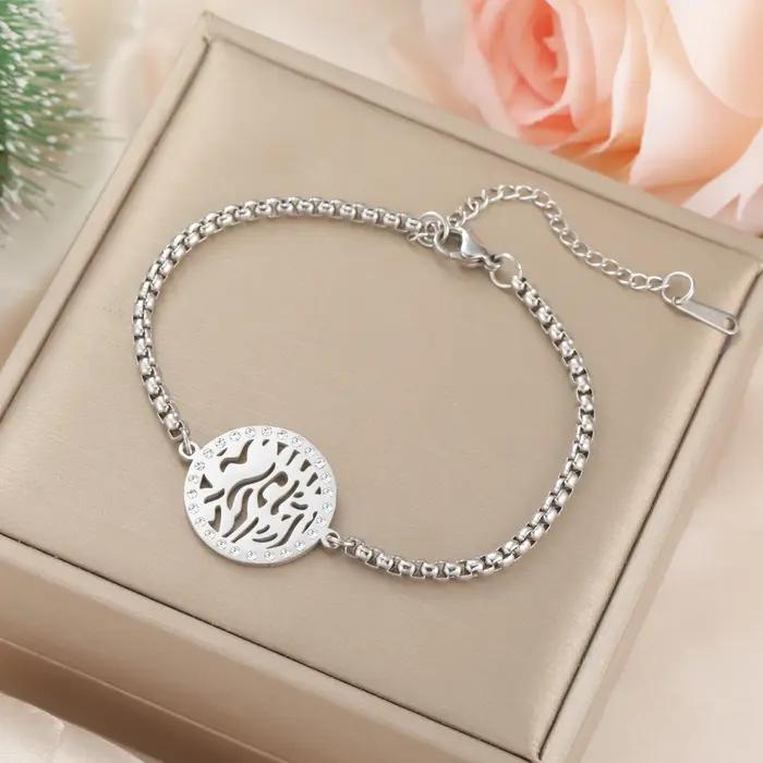 Kkjoy Bracelet en acier inoxydable fait à la main en or 18 carats avec breloque circulaire creuse