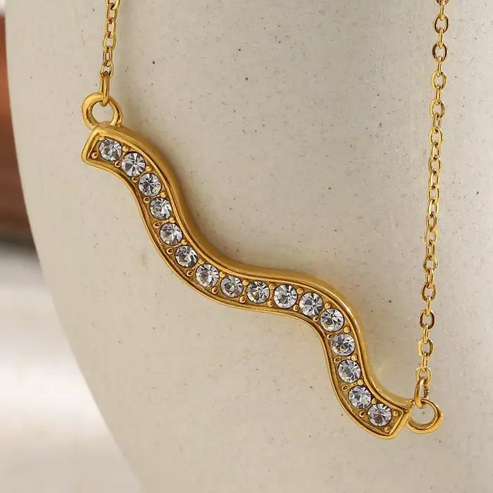 Collier pendentif vague à pois et diamants pour femme E.B.belle, plaqué or, anti-ternissement, style vacances, bijou décoratif