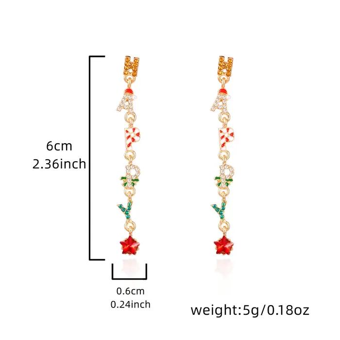 Boucles d'oreilles à pampilles «HAPPY» en cristal coloré de noël pour femmes