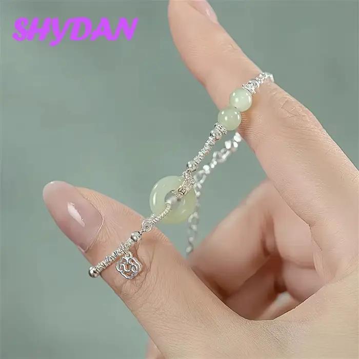 Bracelets chaînes en argent sterling 925 SHYDAN avec jade rond pour femmes, bijoux de charme tendance