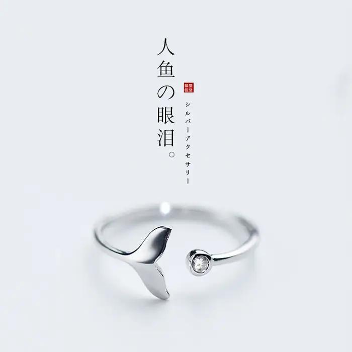 Bague Queue de Baleine Plaquée Argent pour Femme Mode Fantaisie Cocktail Anneau de Sirène Occasion Spéciale Engagement Fête Anniversaire Présent