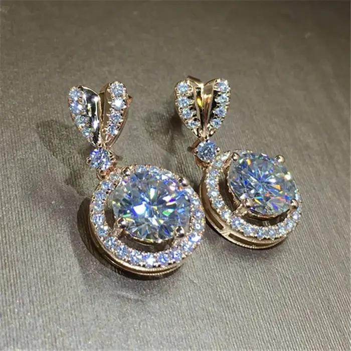Véritable 14K or bijoux boucle d'oreille femmes Fine Aros Mujer Oreja rose boucles d'oreilles pour f