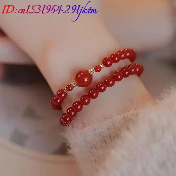 Bracelet Double couche en perles de Jade naturel rouge