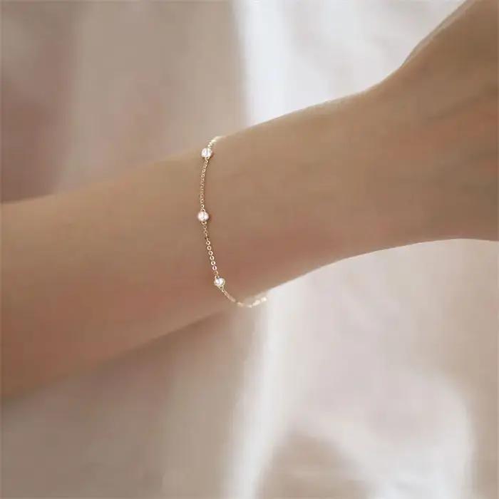 Somilia 925 argent Sterling 5A Zircon rond 14K plaqué or Bracelet à breloques pour les femmes classique minimaliste bijoux fins cadeau de maman