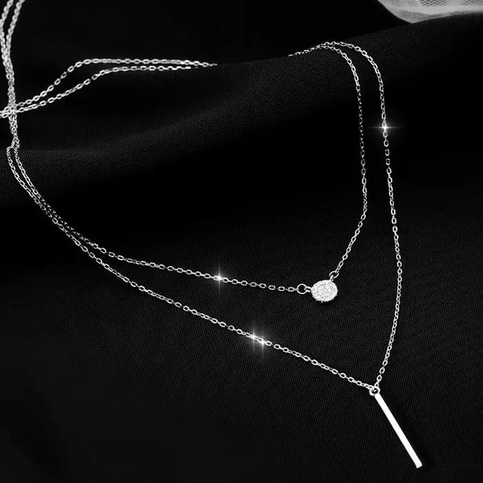 Collier Double rond en diamant Flash carré pour femmes, chaîne de clavicule, bijoux fins, accessoire