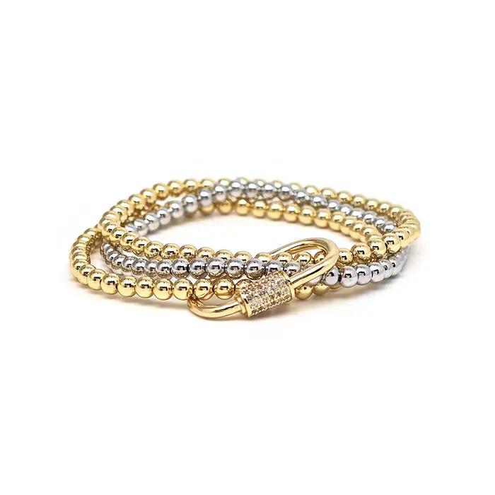 KKBEAD Bracelet empilable bijoux pour femmes 18K plaqué or perles élastique Pulseras cadeau zircone