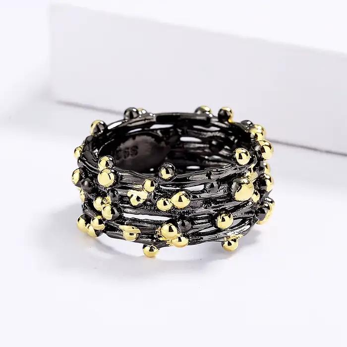 Bague Unique en or noir à pois pour femmes, bague en argent 925, multicouche, ensemble de mode, bague de mariage, cadeau
