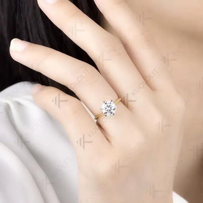 Bague Kuololit 1,5 carat en diamants de laboratoire IGI, sur mesure pour femme, en or jaune massif 14K 10K, idéale pour les cadeaux d'anniversaire, de Noël ou de fête