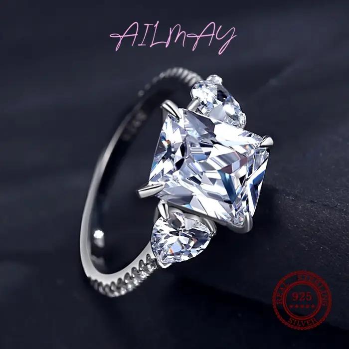 Ailmay exquis luxe Rectangle 3ct AAAAA CZ bague 925 bagues en argent Sterling pour les femmes de fiançailles de mariage bijoux féminins fins