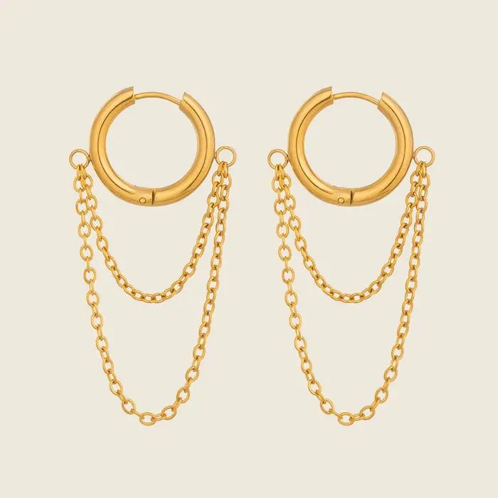 C.citybeauty Boucles d'oreilles créoles élégantes au design moderne en acier inoxydable avec chaîne épaisse et