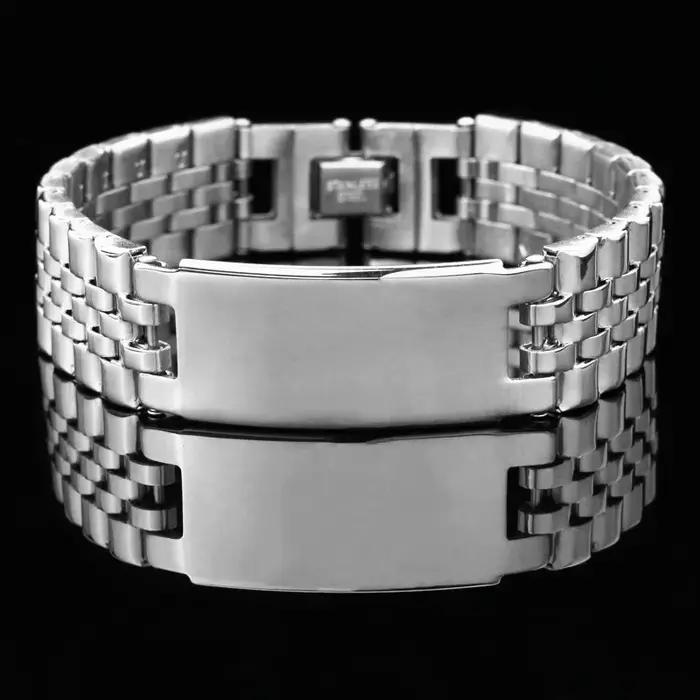 Personnaliser nom personnalisé hommes Bracelet en acier inoxydable Bracelet de montre noir lisse gra
