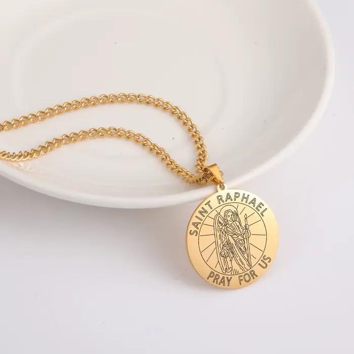 Médaille pendentif Saint Raphael Michael collier acier inoxydable bijou religieux cadeau femme homme occasions spéciales