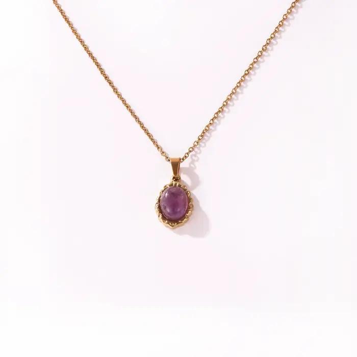 Collier en acier inoxydable avec pendentif pierre naturelle vintage pour femmes styles élégants occasions spéciales
