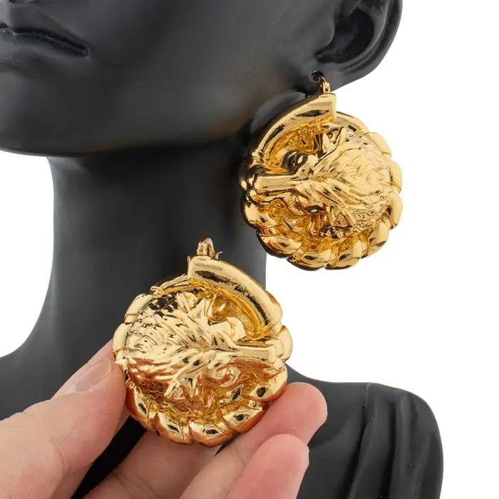 Grandes boucles d'oreilles rondes pour femmes et filles, grand cercle géométrique, bijoux pendants, cadeau de fête de mariage, couleur or, accessoires bijoux