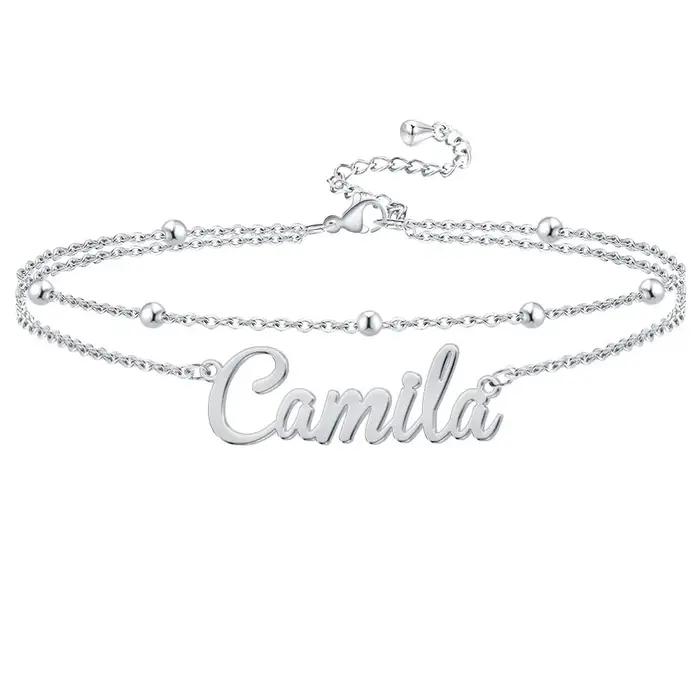 Bracelet de cheville personnalisé avec nom pour femmes, Bracelet de cheville délicat, bijoux de plag