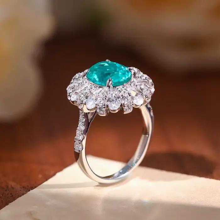 Bague de fiançailles en tourmaline Paraiba et zirconium pour femmes, alliance de mariage, élégance classique, certificat GDTC inclus, occasion spéciale