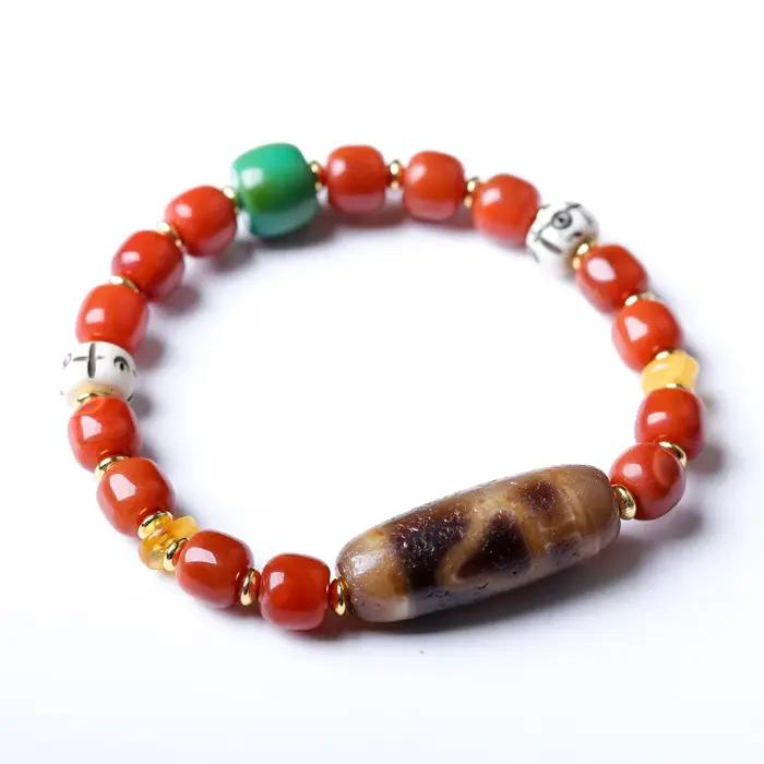 Bracelet en perles d'agate rouge style tibétain pour femmes avec perles Bodhi Dzi pour occasions spéciales elegance et sophistication