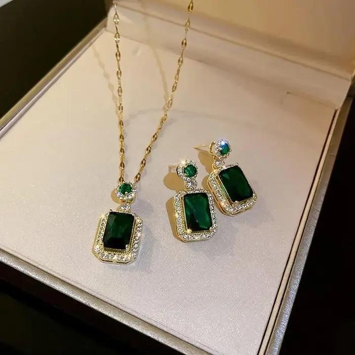 4 pièces ensembles exquis carré strass collier boucles d'oreilles bague ensemble de bijoux charme dames