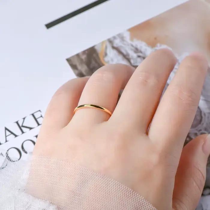 Lnngy 14K plaqué or bague Anillo Plata 925 en argent Sterling 1.2mm largeur anneaux lisses pour les femmes bijoux de mariage simples