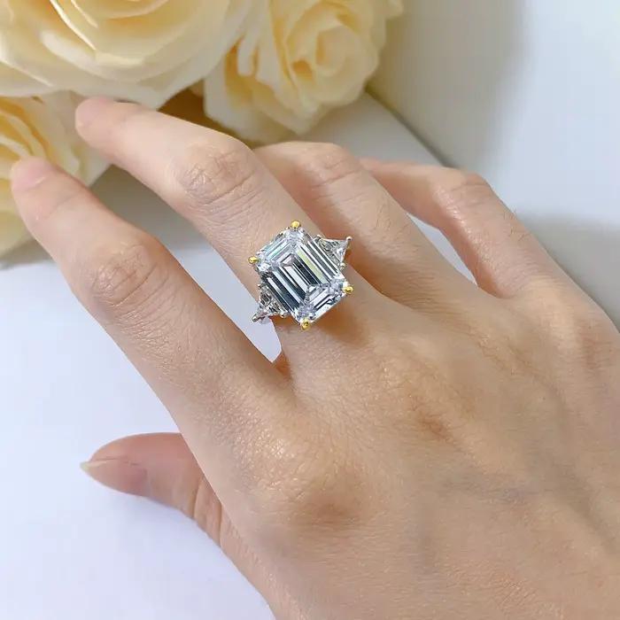 Wong Rain – bague vintage en argent sterling 100% 925, 10x14 MM, saphir de laboratoire taillé en éme