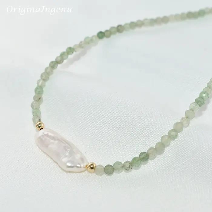 Collier émeraude Boho en or 14 carats avec perle baroque personnalisée pour femmes occasions spéciales