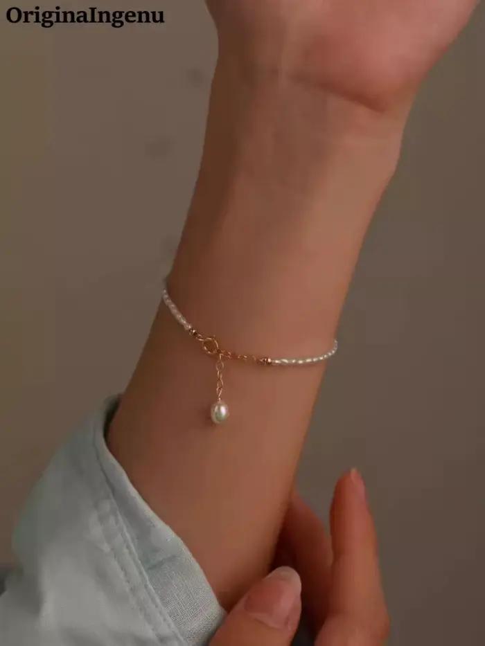 Bracelet personnalisé en perles naturelles, fait à la main, rempli d'or 14K, étanche, résistant au t