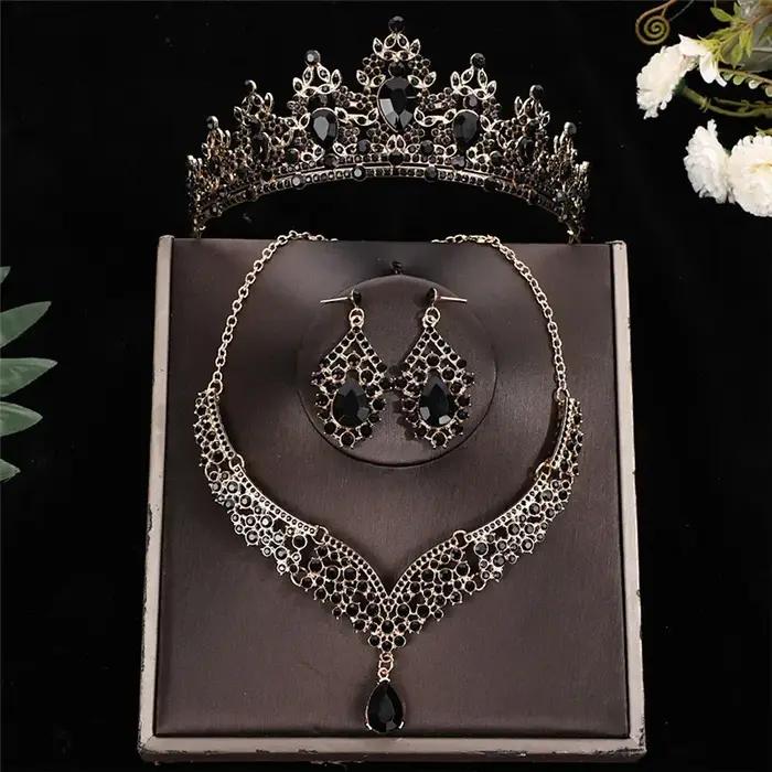 Ensemble de trois pièces collier de mariage princesse boucles doreilles couronne bijoux accessoire cheveux pour femme occasions spéciales