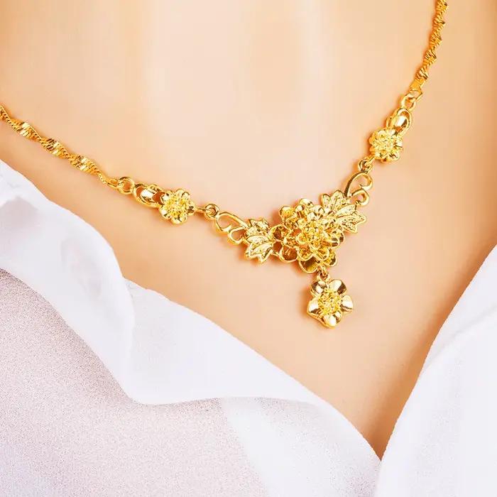 Colliers ras du cou avec pendentif multi-fleurs plaqué or jaune pour femmes