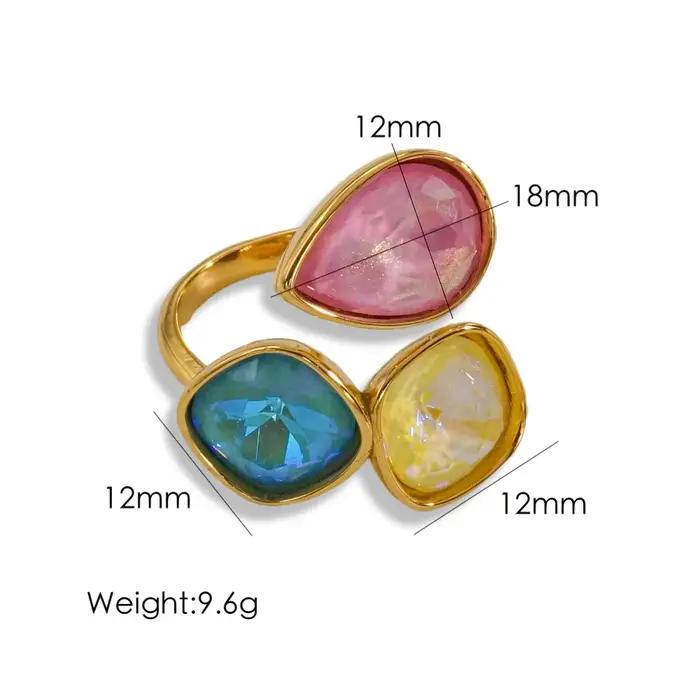 CARLIDANA bijoux de mode anneaux ouverts plaqué or 18 carats en acier inoxydable Simple multicolore bague en cristal