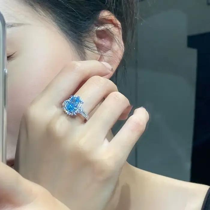 Bagues de luxe rétro créatives en diamant bleu profond pour femmes