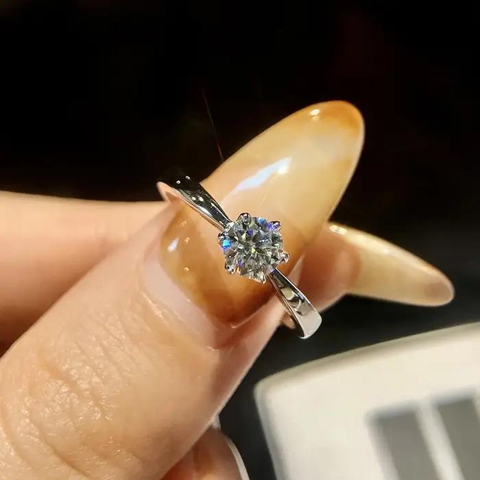 Bague de fiançailles et de mariage en moissanite véritable 0,5-2 carats pour femme, en argent sterli