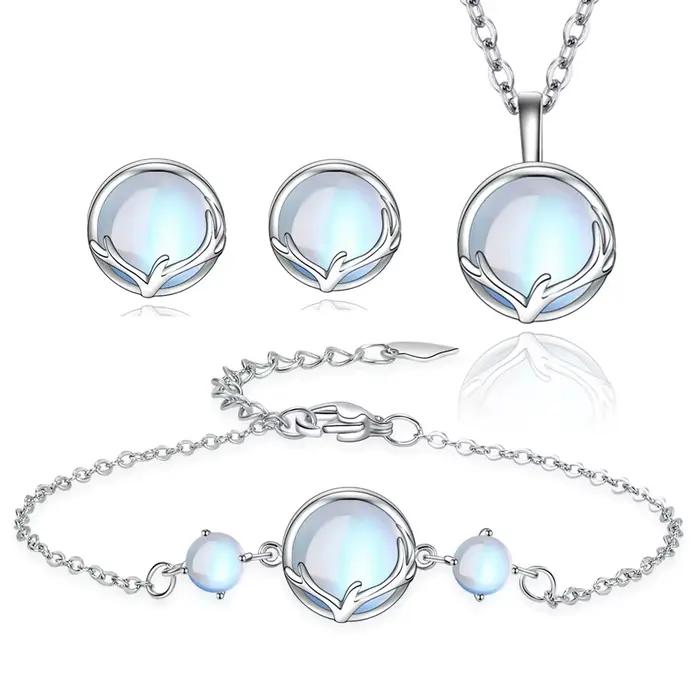 Ensembles de bijoux en pierre de lune Antler pour femmes, bracelet en argent regardé 925, collier, boucle d'oreille pour patients, cadeau de mariage, offre spéciale