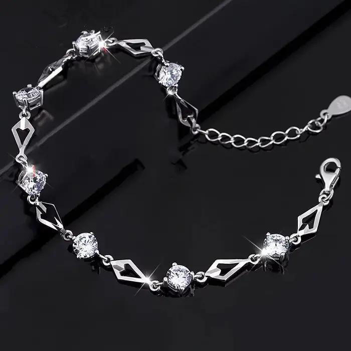 Bracelet à breloques en argent sterling 925 avec zircone cubique et cristal pour femme