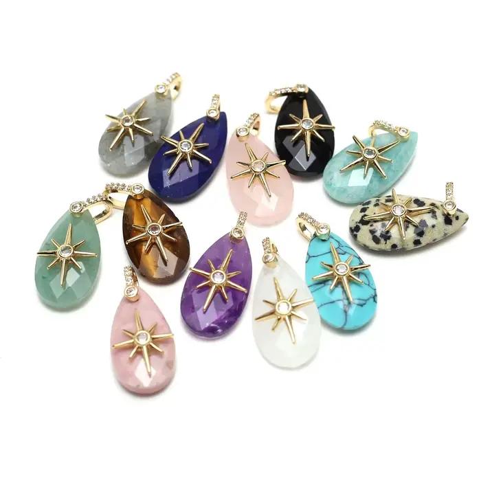 Pendentif diamant pierre naturelle Agates/Lapis Long pendentif en forme de goutte pour la fabrication de bijoux collier à faire soi-même Bracelet boucles d'oreilles accessoire