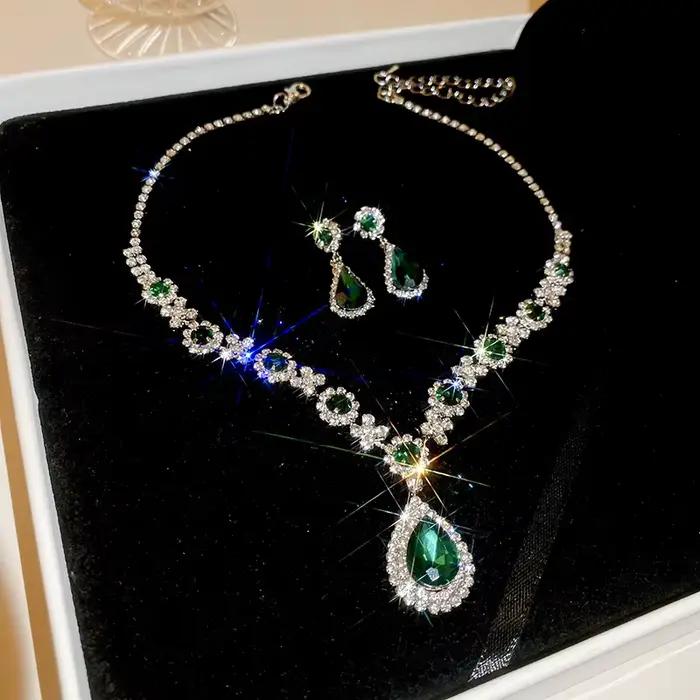 Ensemble de bijoux de mariée en strass incrusté de gouttes d'eau, collier/boucles d'oreilles légers de luxe pour femmes occasions spéciales