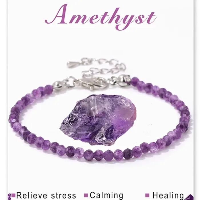 Bracelet en pierre naturelle d'améthyste réglable pour femmes, apaisant, guérison, quartz, chaîne en cristal, bijoux de yoga, cadeaux de Saint-Valentin, anniversaires, cérémonies