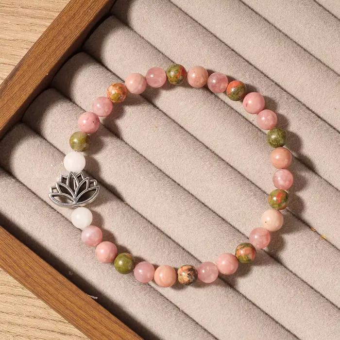 Bracelet Chakra pour femmes, quartz rose, cristal de quartz rose, pierre naturelle, bijoux de guéris