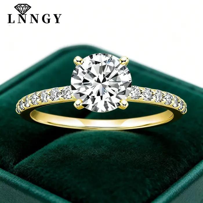 Bague solitaire en Moissanite certifiée Lnngy