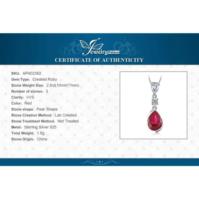 2.6ct poire créé rubis rouge 925 en argent Sterling pendentif collier pour femme mode pierres précieuses bijoux sans