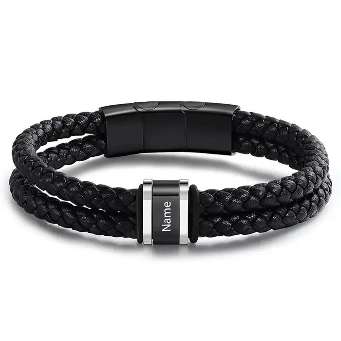 Bracelets avec nom personnalisé pour hommes, en cuir, avec noms de famille de 1 à 5 noms, cadeaux pe