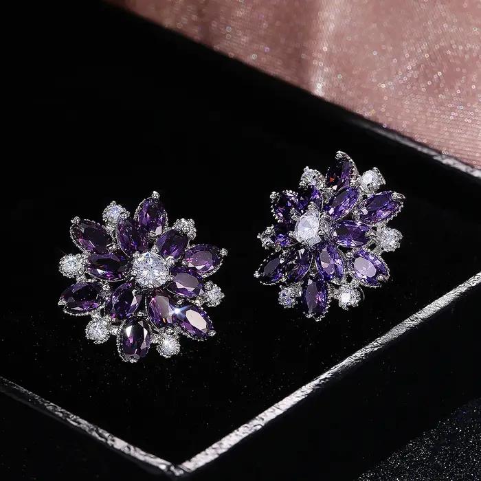 Huitan nouveauté magnifique grande fleur boucle d'oreille pour les femmes de mariage fiançailles danse fête Noble brillant Zircon pierre boucles d'oreilles