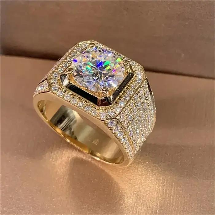 14K or Solitaire mâle 2ct laboratoire diamant Moissanite bague couleur argent bijoux fiançailles alliance anneaux pour hommes cadeau