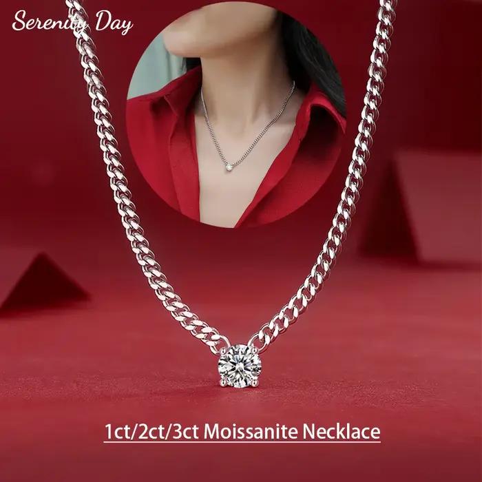 Serenity 1-3ct D Moissanite collier pour femmes homme cadeau S925 argent Sterling 3mm largeur chaîne cubaine pendentif