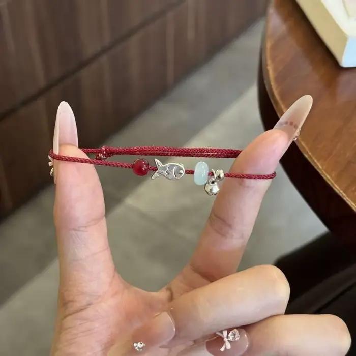 Bracelet en cordon tressé pour bijoux, 2 pièces, pour meilleurs amis, couples, bracelets d'amitié assortis, corde noire et rouge