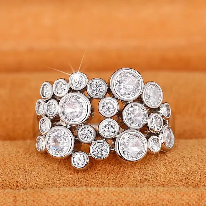 Bague de mariage ronde en argent 925 pour femme, design unique, bande de cérémonie, fête de luxe pour dames, bague de doigt, cadeau de bijoux