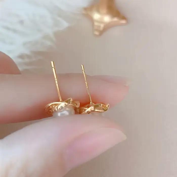 Bijoux haut de gamme en or 14 carats boucles d'oreilles en or véritable Zircon perle torsion