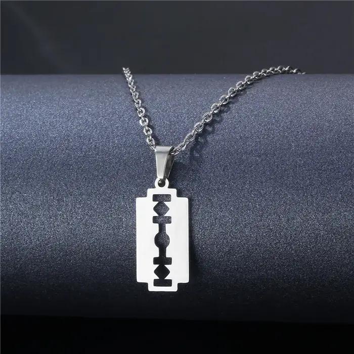 Lame de sécurité rasoir pendentif collier Punk Hiphop bijoux pour hommes femmes géométrique petit tour de cou suspendu bijoux en acier inoxydable
